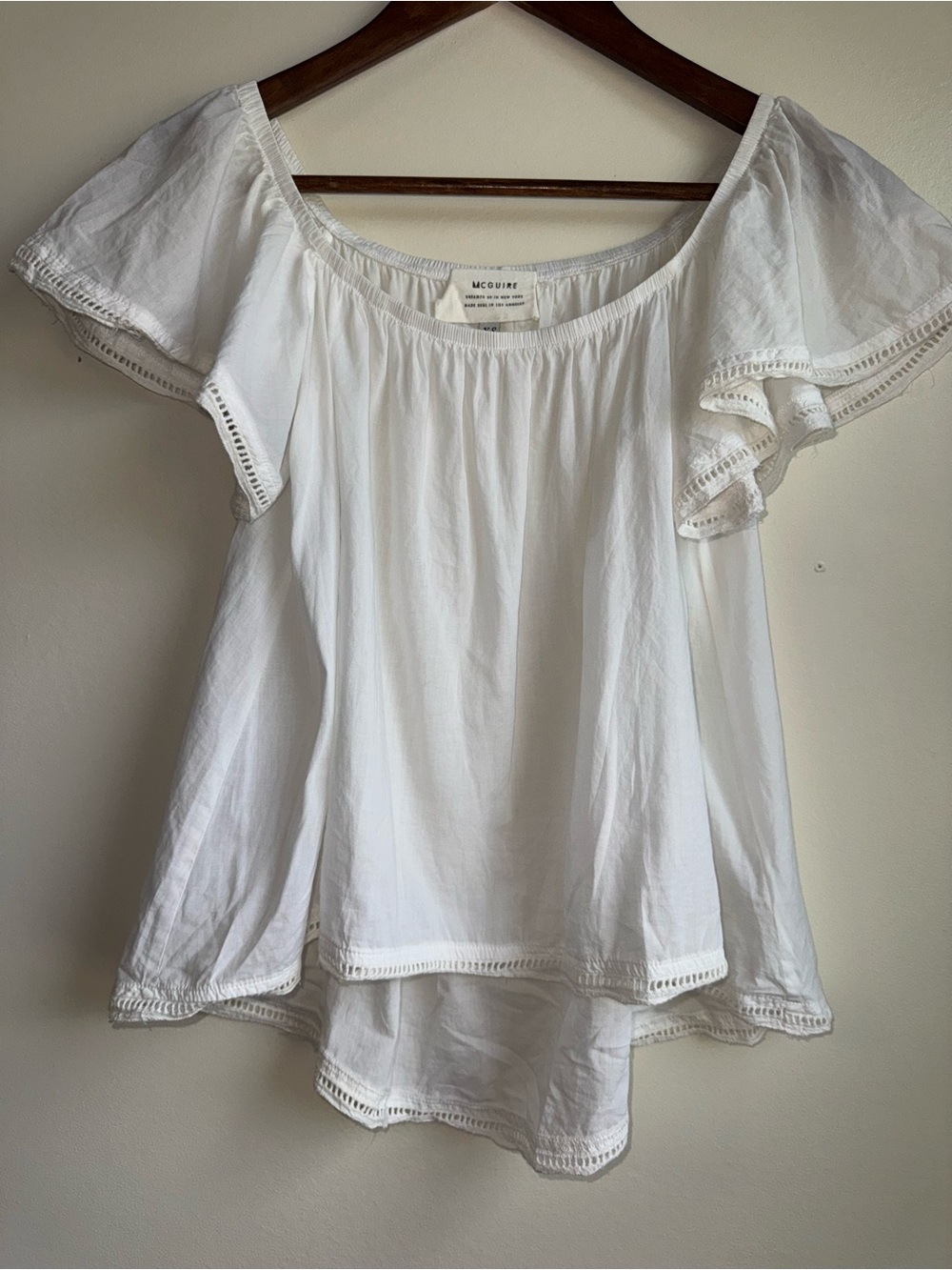 McGuire White 100% Cotton Flutter Sleeve Boho Blouse XS